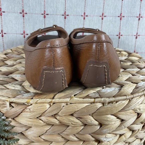 Tory Burch “Cline” Peep Toe Brown Pebble Leather Flats Women's Size 5 M PreLoved - Picture 4 of 8